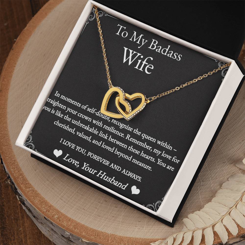 To My Badass Wife Necklace Gift for Wife Birthday Wife Anniversary Gold Heart Necklace