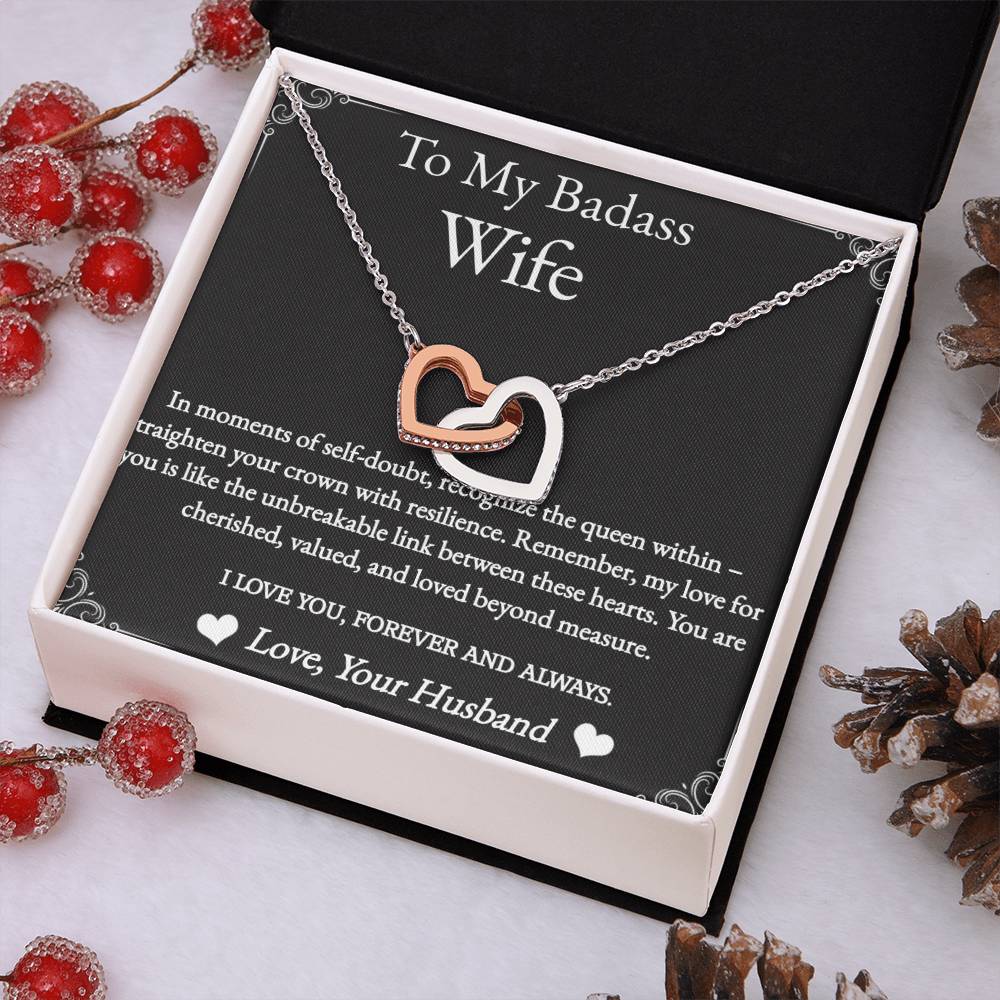 To My Badass Wife Necklace Gift for Wife Birthday Wife Anniversary Gold Heart Necklace