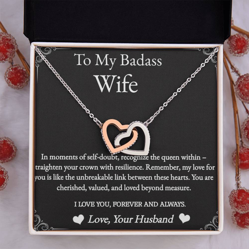 To My Badass Wife Necklace Gift for Wife Birthday Wife Anniversary Gold Heart Necklace