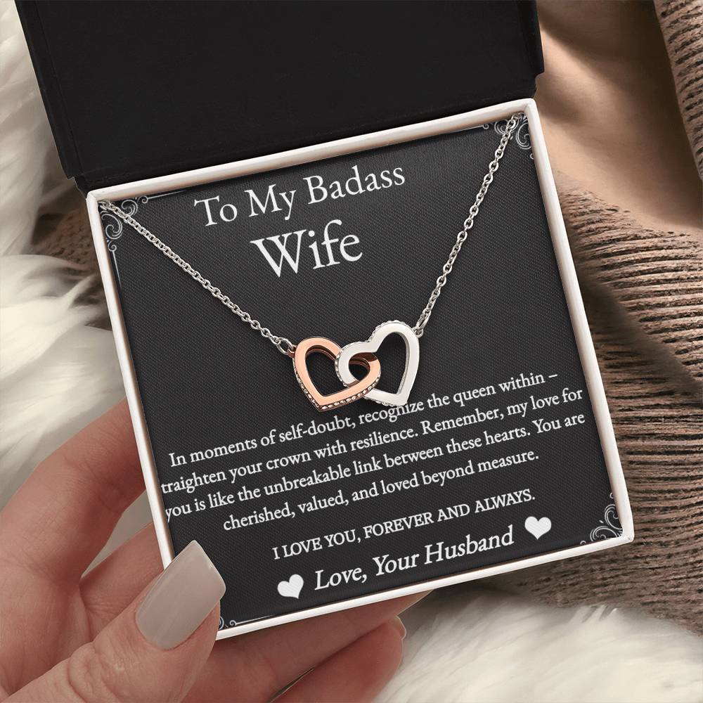 To My Badass Wife Necklace Gift for Wife Birthday Wife Anniversary Gold Heart Necklace