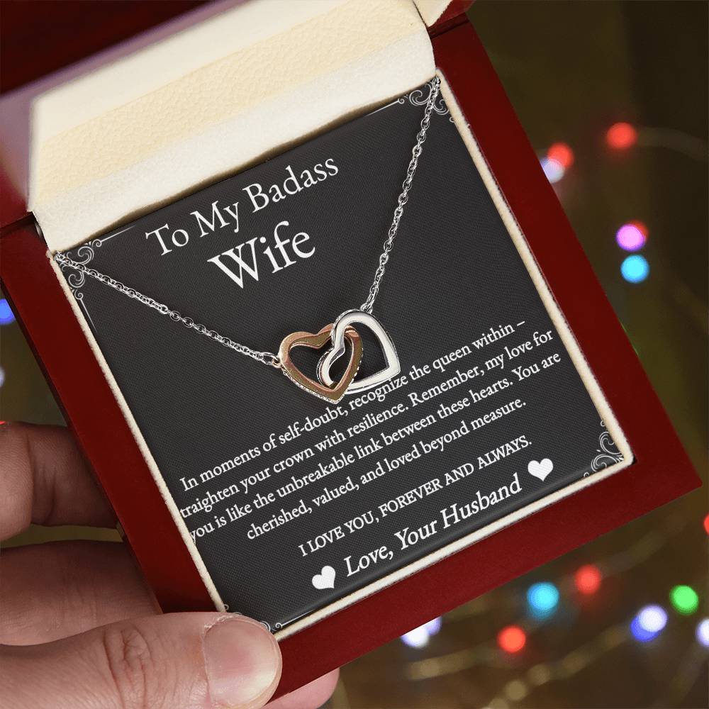 To My Badass Wife Necklace Gift for Wife Birthday Wife Anniversary Gold Heart Necklace