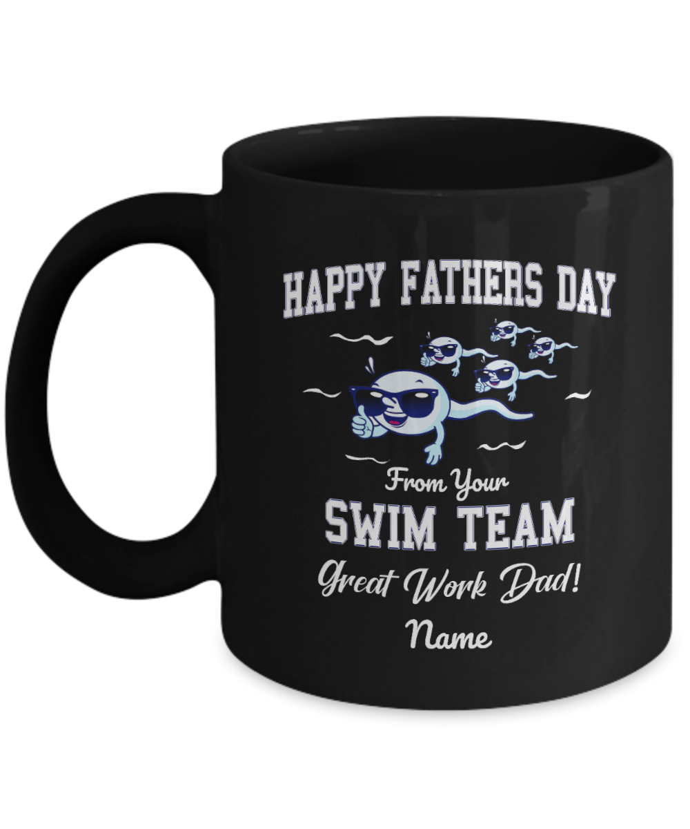 Swim Team Funny Personalized Black Coffee Mug, Father's Day Gifts