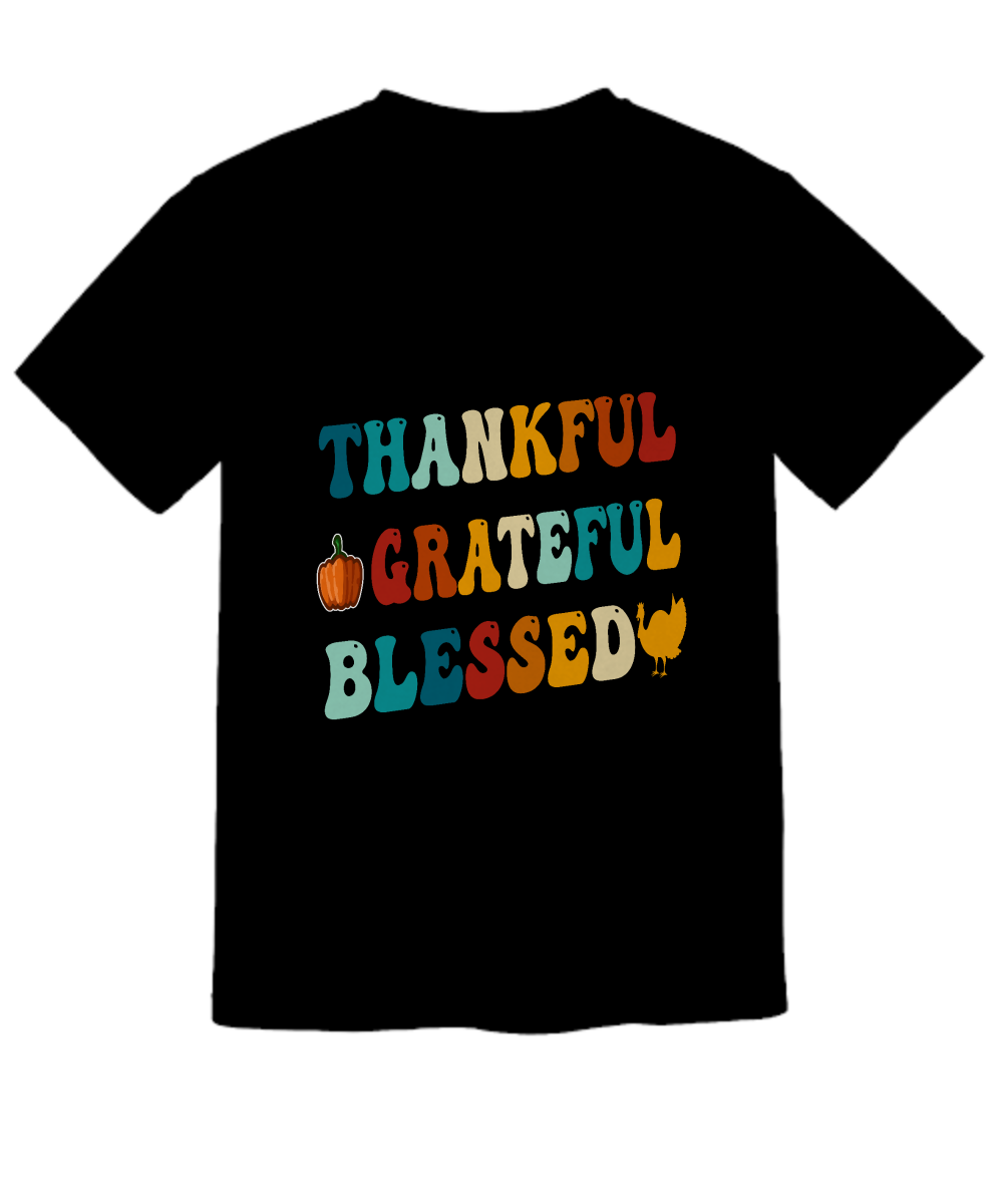 Thankful Grateful Blessed Black Shirt, Thanksgiving Apparel