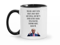 Load image into Gallery viewer, You Are A Great Sister 11 oz. Mug | Sister Gag Gifts | Funny Trump Sister Mug | Trump Ceramic Cup

