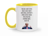Load image into Gallery viewer, You Are A Great Sister 11 oz. Mug | Sister Gag Gifts | Funny Trump Sister Mug | Trump Ceramic Cup

