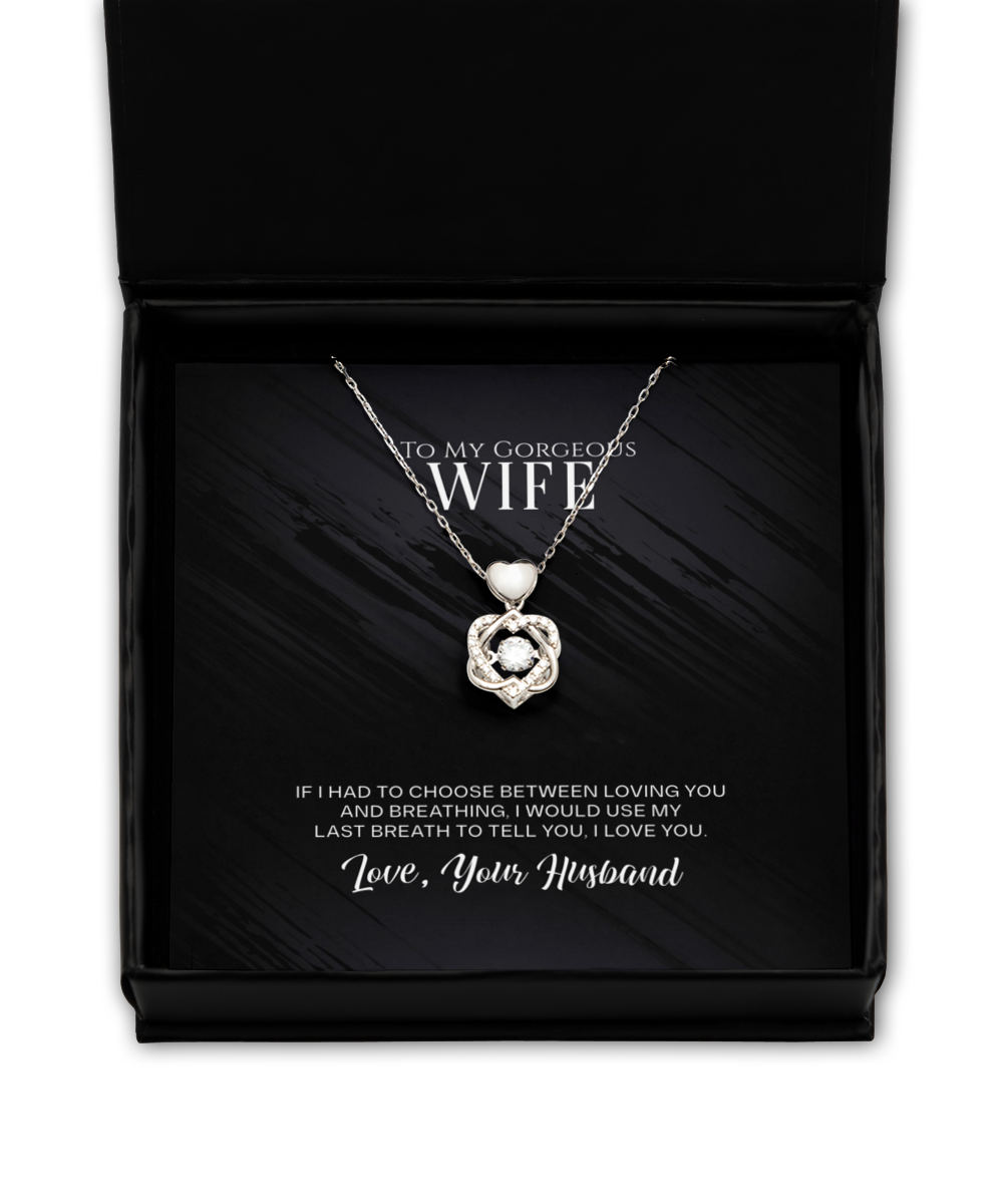 To My Gorgeous Wife Heart Knot Silver Necklace