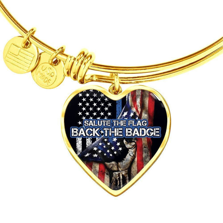 Salute The Flag Back the Badge Heart Bangle