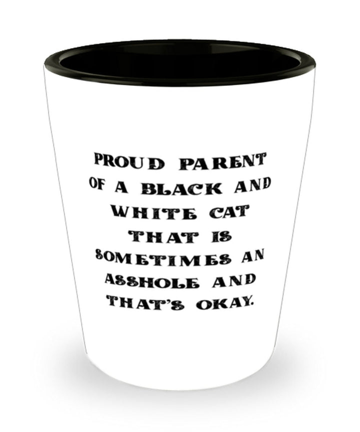 Unique Idea Black And White Cat Gifts, Proud Parent Of A Black And White Cat That Is., Brilliant Christmas Shot Glass From Cat Lovers