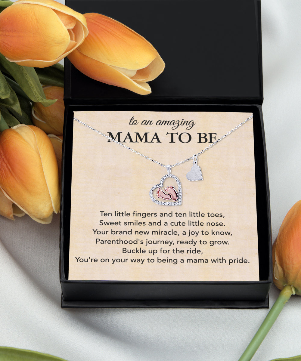 Baby feet Necklace with Message Card Jewelry for New Mom Keepsake Gift from Baby Gifts for Mom to be, Baby Shower Gifts